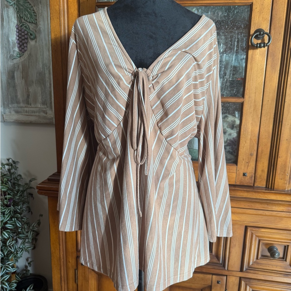 Suzanne Betro Brown and White Striped Top